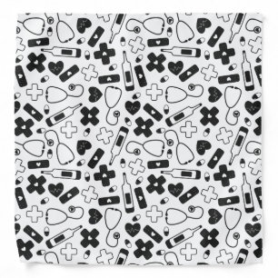 Black & White Nurse Doctor Medical Pattern Bandana
