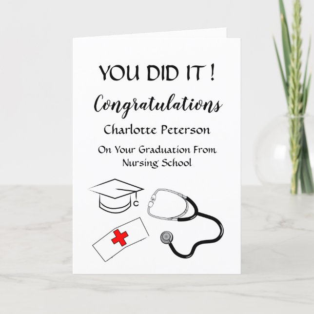 Black & White  Nurse Graduation Congratulation Card (Front)