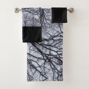 Black White Oak Trees in Winter with Snow Bath Towel Set