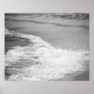 Black & White Ocean Waves on the Beach 16x20 Poster