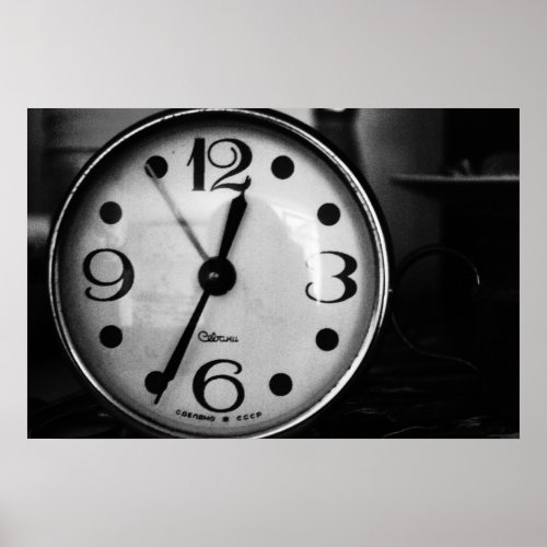 Black  White Old Clock Poster