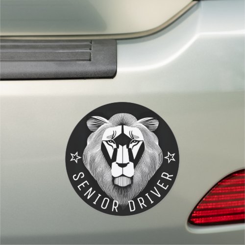   Black  White Old Lion Cool Modern Senior Driver Car Magnet