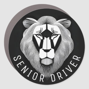   Black & White Old Lion Cool Modern Senior Driver Car Magnet