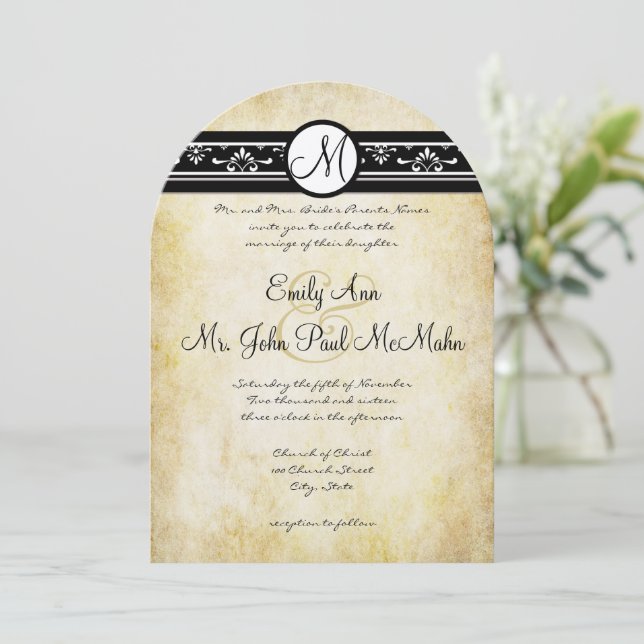 Black White Old Money Rustic Elegance Gold Wedding Invitation (Standing Front)