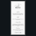Black & White Old Money Wedding Dinner Menu Card<br><div class="desc">Elevate your reception table with this Black & White Old Money Wedding Dinner Menu Card, a timeless design that blends sophistication and minimalism. Featuring elegant serif fonts, clean lines, and a classic monochrome palette, it captures the essence of quiet luxury and refined taste. Perfect for black-tie, luxury, or vintage-inspired weddings,...</div>