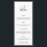 Black & White Old Money Wedding Dinner Menu Card<br><div class="desc">Elevate your reception table with this Black & White Old Money Wedding Dinner Menu Card, a timeless design that blends sophistication and minimalism. Featuring elegant serif fonts, clean lines, and a classic monochrome palette, it captures the essence of quiet luxury and refined taste. Perfect for black-tie, luxury, or vintage-inspired weddings,...</div>