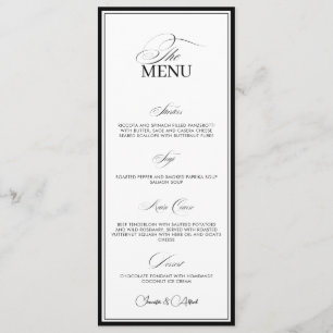 Black & White Old Money Wedding Dinner Menu Card