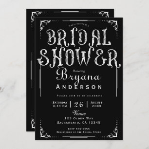 Black & White Old Vintage Type Bridal Shower Invit Invitation