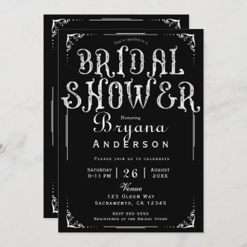 Black & White Old Vintage Type Bridal Shower Invit Invitation by printabledigidesigns at Zazzle