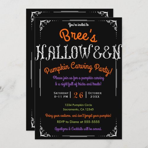 Black  White Old Vintage Type Halloween Party Invitation