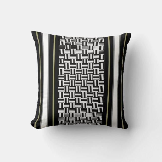 Black White & Olive Green Throw Pillow (Front)