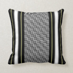 Black White & Olive Green Throw Pillow