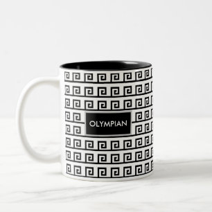 Black & White Olympian Greek Geometric Pattern Two-Tone Coffee Mug