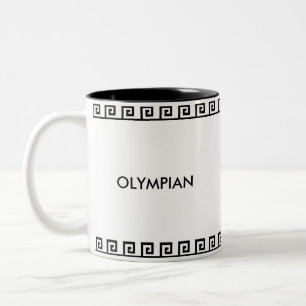 Black & White Olympian Greek Geometric Pattern Two-Tone Coffee Mug