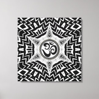 Black+White Om Star Trip Mandala Canvas Print