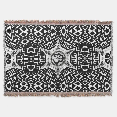 BlackWhite Om Star Trip Mandala Throw Blanket