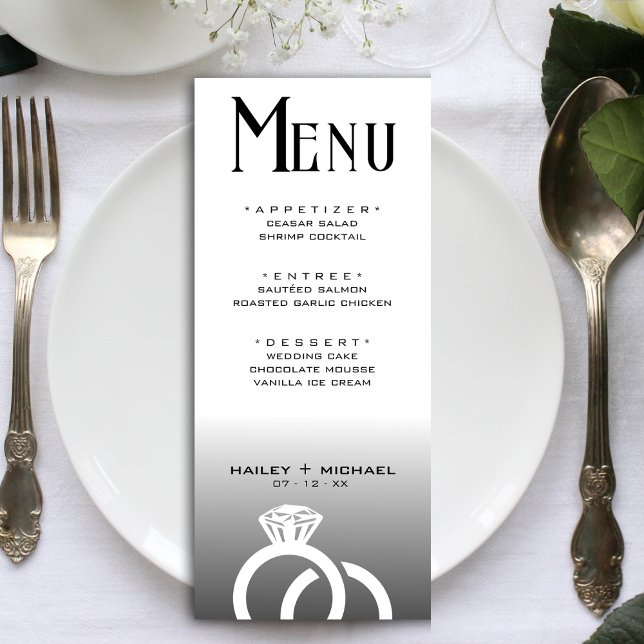 Black & White Ombre Wedding Ring Reception Menu (Black & White Ombre Wedding Ring Reception Menu)