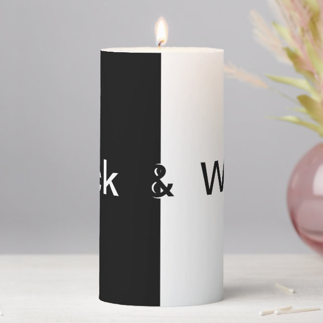 Black & White on Black and White Pillar Candle (In Situ)