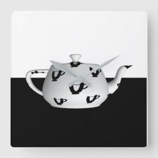 Black White On Black Teapot Square Wall Clock