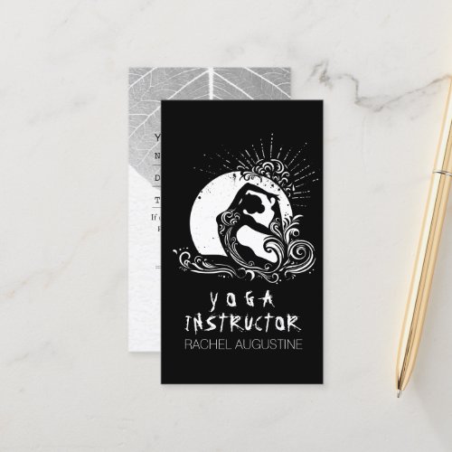 Black White One_legged King Pigeon Yoga Pose Logo Appointment Card