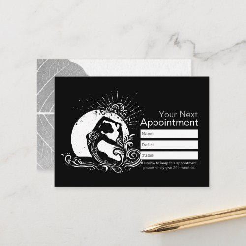 Black White One_Legged King Pigeon Yoga Pose Logo Appointment Card
