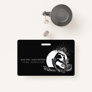 Black White One-legged King Pigeon Yoga Pose Logo Badge