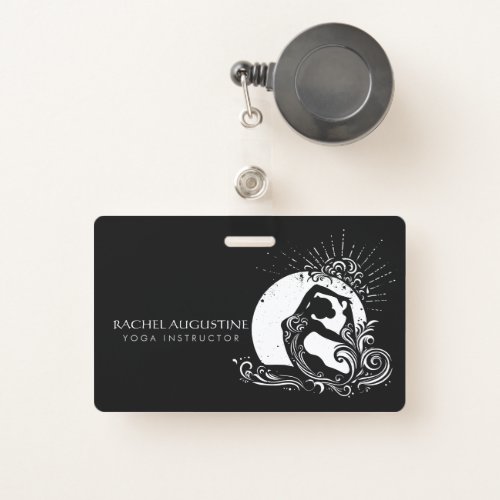 Black White One_legged King Pigeon Yoga Pose Logo Badge