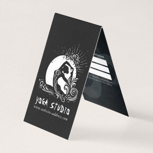 Black White One_legged King Pigeon Yoga Pose Logo Business Card