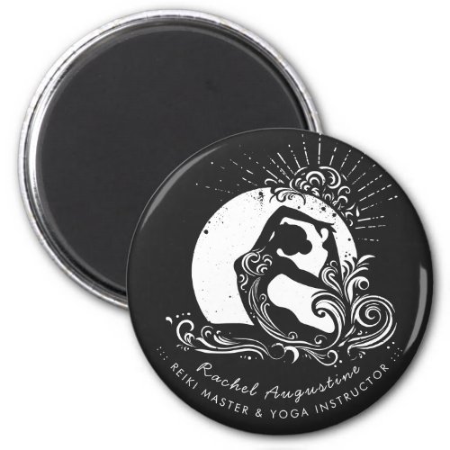 Black White One_legged King Pigeon Yoga Pose Logo Magnet