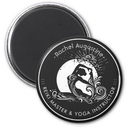 Black White One_legged King Pigeon Yoga Pose Logo Magnet