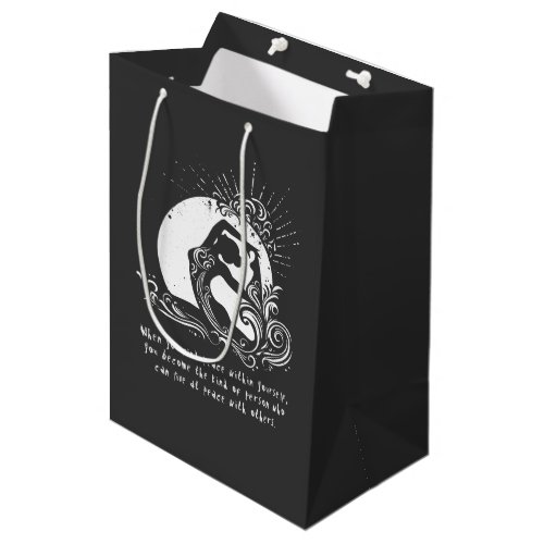 Black White One_legged King Pigeon Yoga Pose Logo Medium Gift Bag