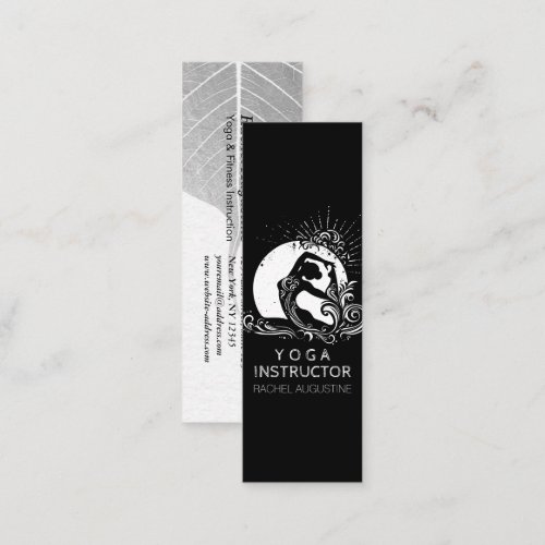 Black White One_legged King Pigeon Yoga Pose Logo Mini Business Card