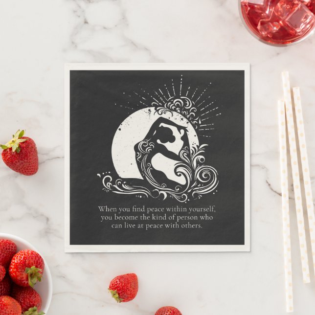 Black White One-legged King Pigeon Yoga Pose Logo Napkins (Insitu)