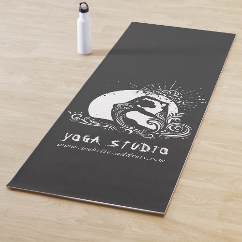 Black White One_legged King Pigeon Yoga Pose Logo Yoga Mat