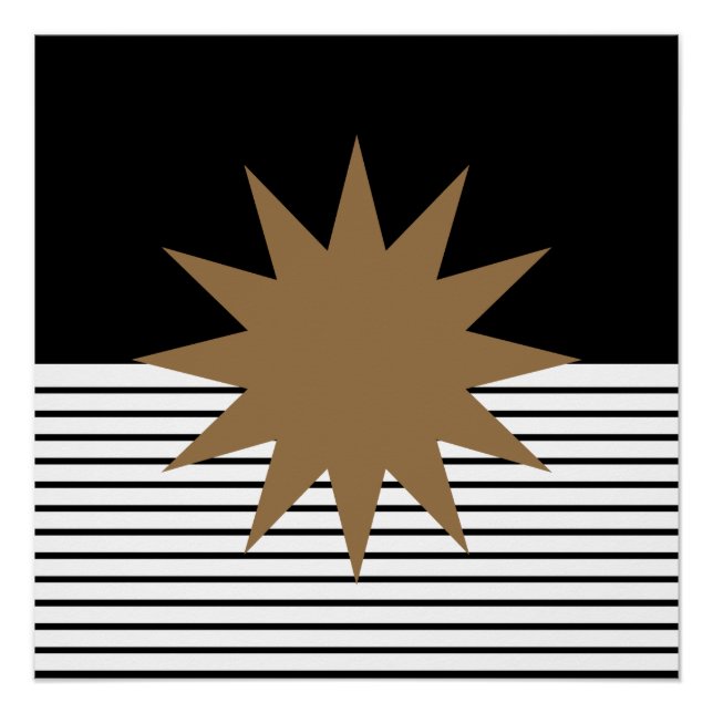 Black White Op Art Brown Sun Poster (Front)