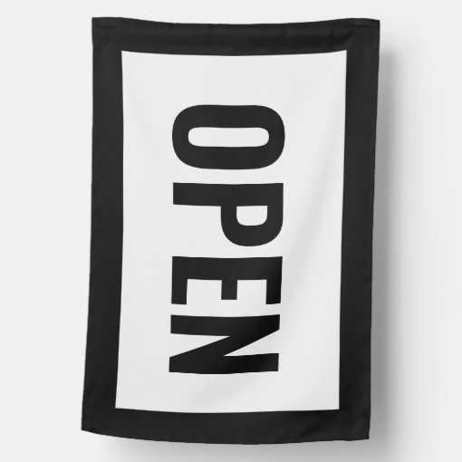 BLACK & WHITE OPEN SIGN FLAG Zazzle