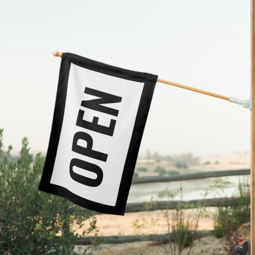 BLACK & WHITE OPEN SIGN FLAG Zazzle