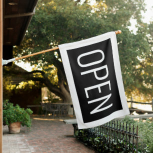 BLACK & WHITE OPEN SIGN FLAG