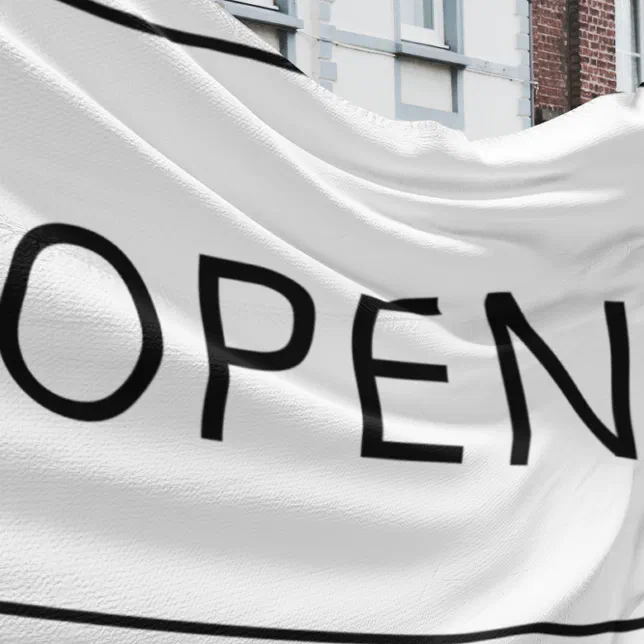 Black & White Open Sign Modern Small Business Flag Zazzle