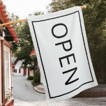 Black & White Open Sign Modern Small Business Flag<br><div class="desc">Simple jet black on crisp,  clean white minimalist weatherproof flag for your small business,  shop,  boutique,  bakery,  restaurant,  salon,  or anything else that needs an eye catching boost to let potential customers know they're welcome to come on in.</div>