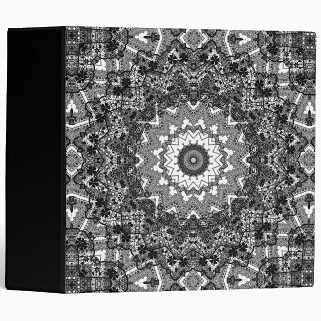 Black white  , openwork, mandala 3 ring binder (Front/Spine)