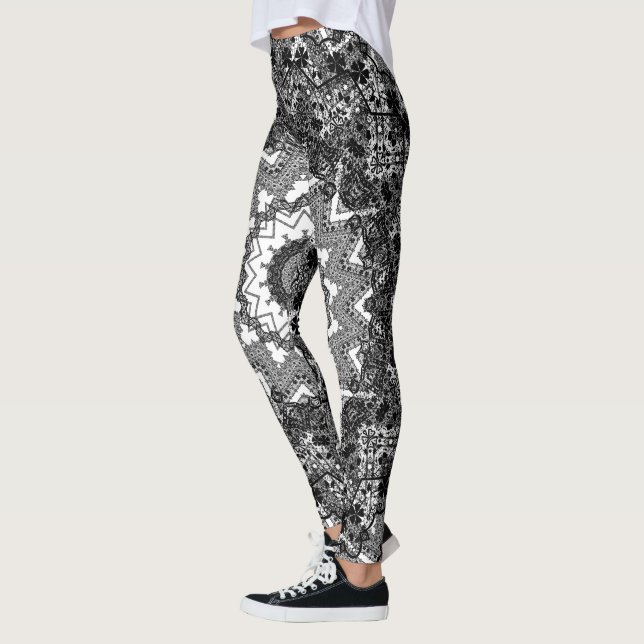 Black white, openwork, mandala leggings (Left)