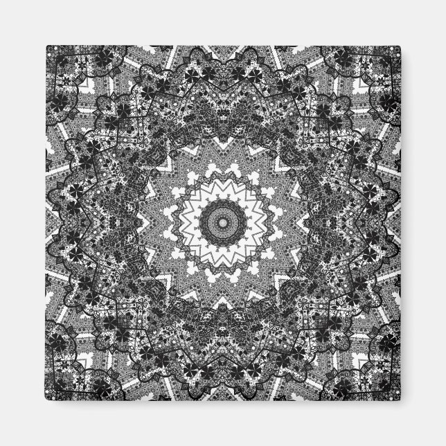 Black white  , openwork, mandala magnet (Front)