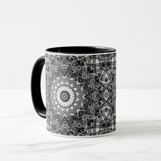 Black white  , openwork, mandala mug (Front Left)
