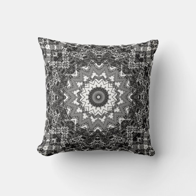Black white  , openwork, mandala throw pillow (Front)