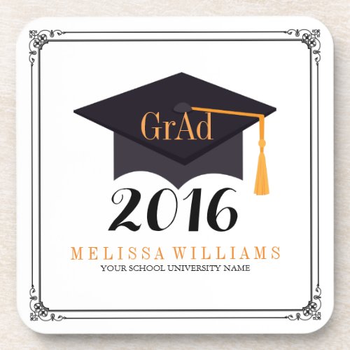 Black White  Orange 2016 Graduation Drink Coaster