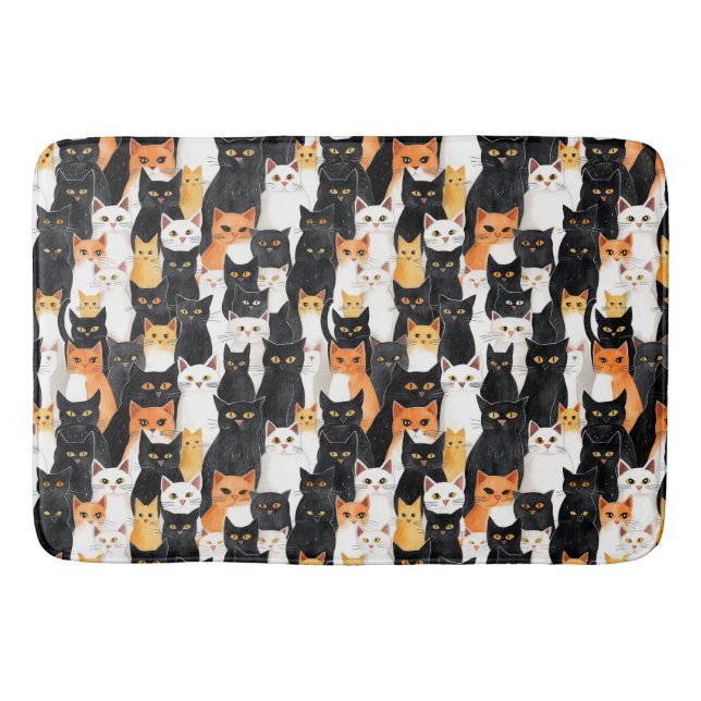 Black White Orange Cats Bath Mat (Front)