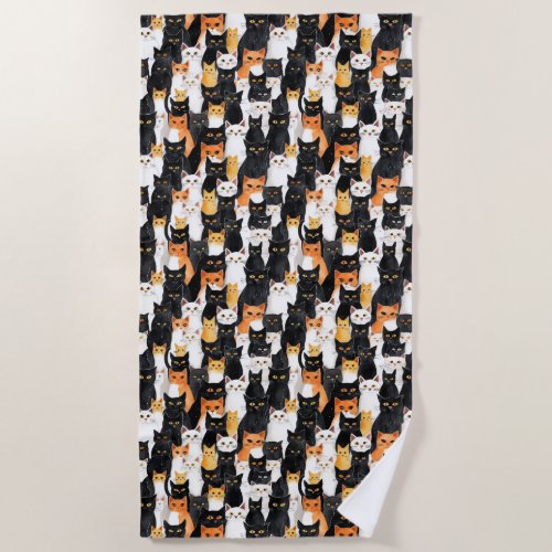 Black White Orange Cats Beach Towel