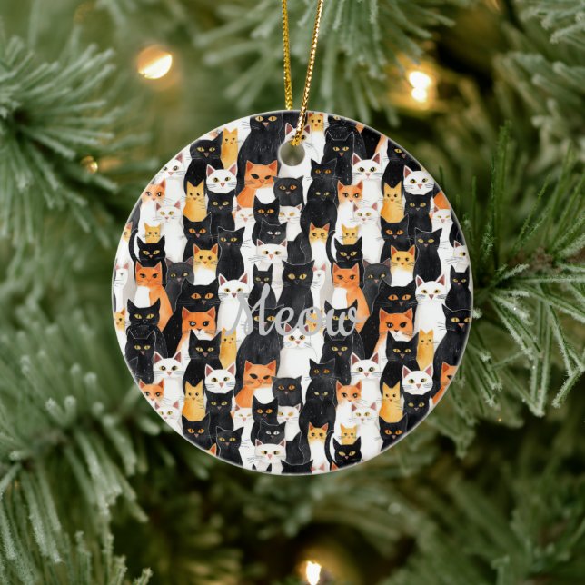 Black White Orange Cats Ceramic Ornament (Tree)