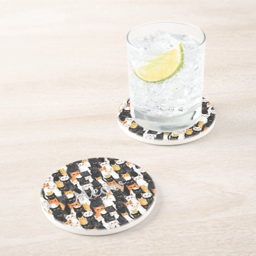 Black White Orange Cats Coaster